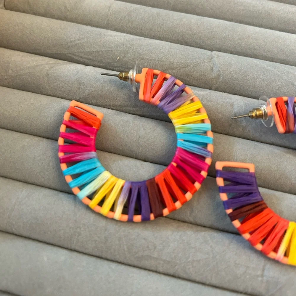 Colorful bauble bar‎ hoop earrings